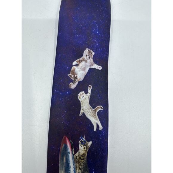 Purple Cosmic/Galaxy Zip Up Business Tie With Cats and Rocket - Picture 4 of 12